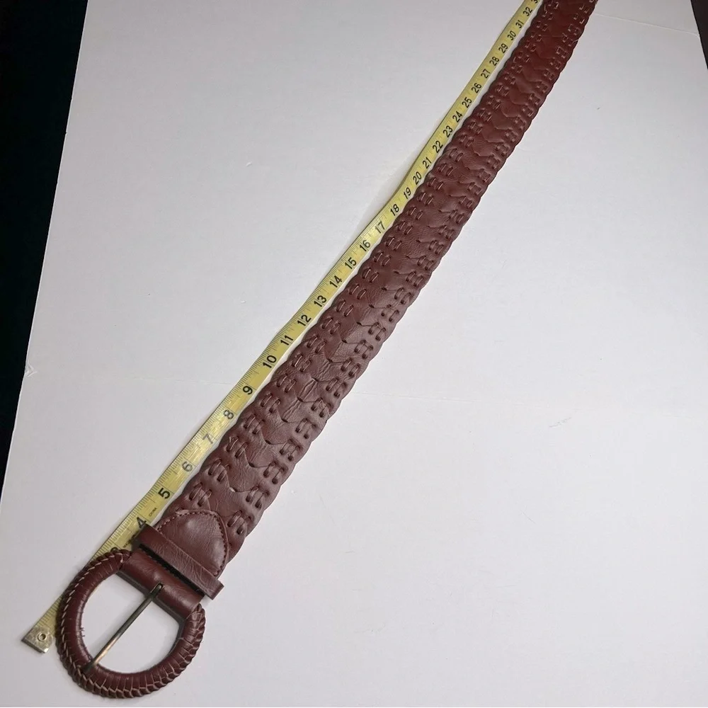 Macy's Rich Brown Woven Braided Faux Leather Belt Y2K Western Country Hippie